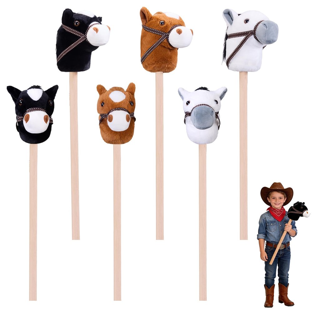 SZBAOLYZ 6-Piece Detachable Stick Horse, Hobby Horse Plush Toy, Kid-Safe Horse on a Stick for Party/Home/Store Decor & Play, Easy Assembly