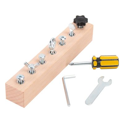 Educational Screw-Tightening Busy Board, Activity Board with Wooden Screwdriver Set,Hand-Eye Coordination Learning Activity, Strengthen Fingers (7-Hole)