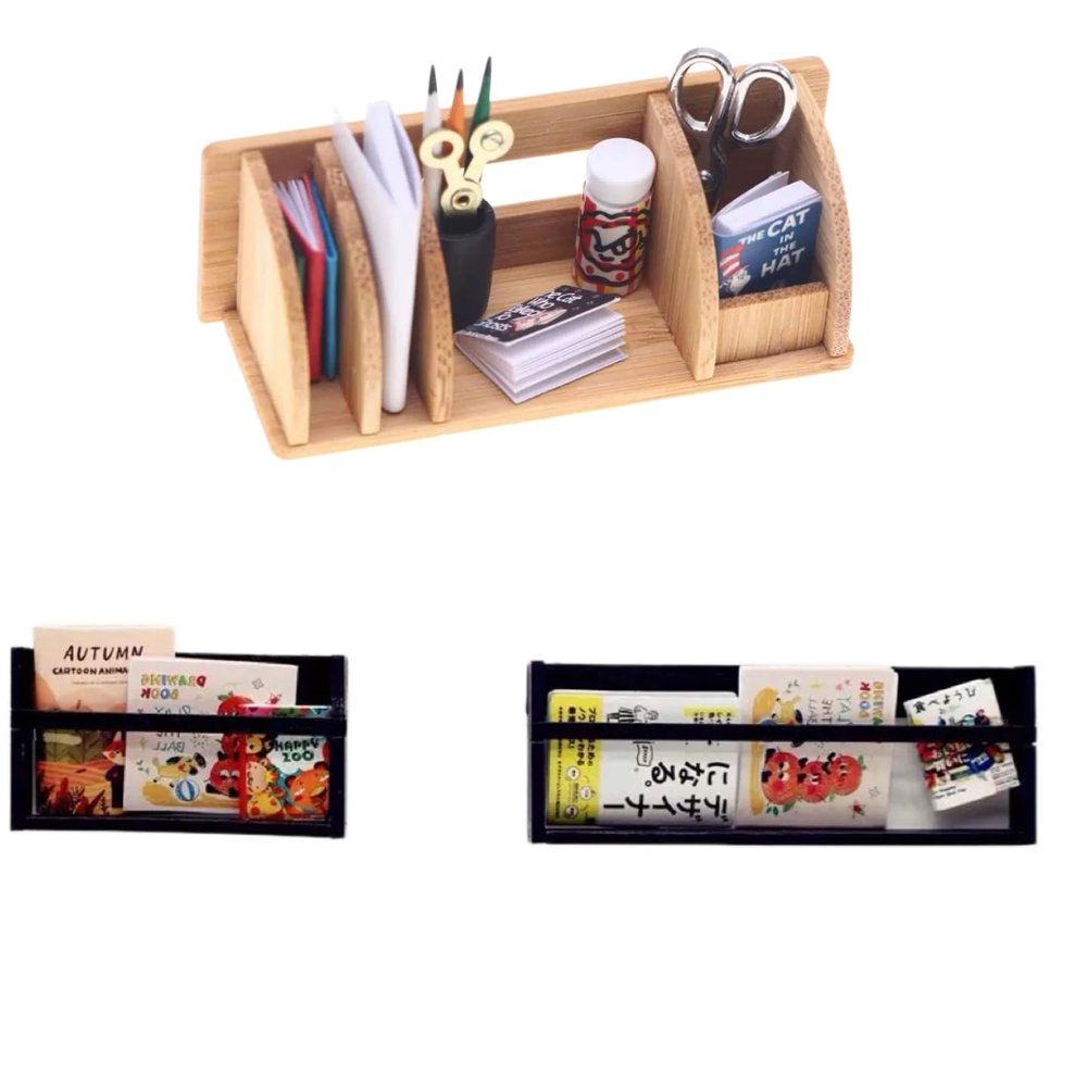 3PC 1/12 Dollhouse Miniature Wooden Bookshelf,The Tiny Display Shelf for Books and Magazines Ideal for Dollhouse Furniture Accessories Collectors