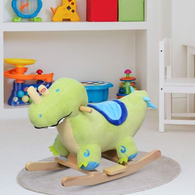 Classic Wooden Rocking Horse Toy with Smooth Curved Rails and Soft Plush Body for Gentle Back-and-Forth Motion