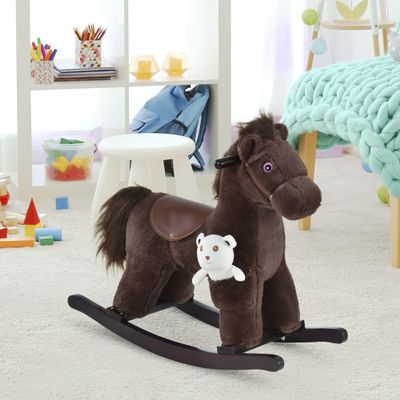 Soft Plush Rocking Horse with Wooden Rocker Base for Gentle Motion Play and Comfortable Seated Experience