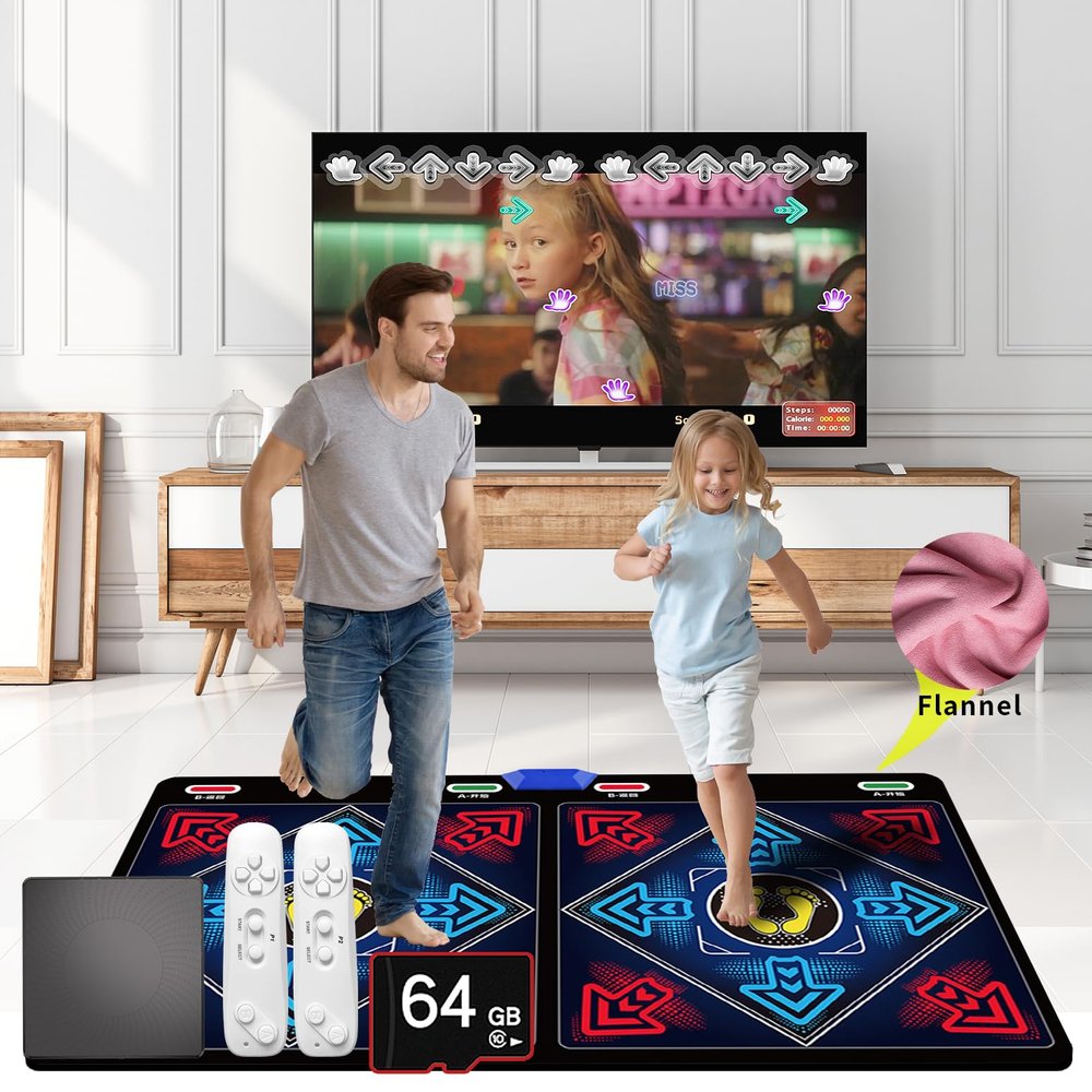 WuZhuangYuan Music Dance Mat for Kids & Adults,Fitness Dance Game Mat for TV Use,64GB Memory Card, 899 Games, 650 Songs & 75 Music Videos,Premium Soft Flannel Material,Home Exercise Gift for Children