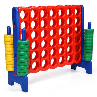 COSTWAY Giant 4-in-a-Row Game Set, Jumbo 4-to-Score for Kids and Adults with 42 Jumbo Rings & Quick-Release Slider, Indoor Outdoor Yard Party Game for Lawn, Holiday Party & Family (Red & Blue)