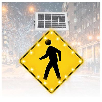 BeoyNot 24"/30" Solar Pedestrian Crossing Sign Flashing,Street Traffic Warning Sign with Solar Powered, Aluminum Ip65 Weatherproof Crosswalk Signs for Urban Road, School 30in(76cm)