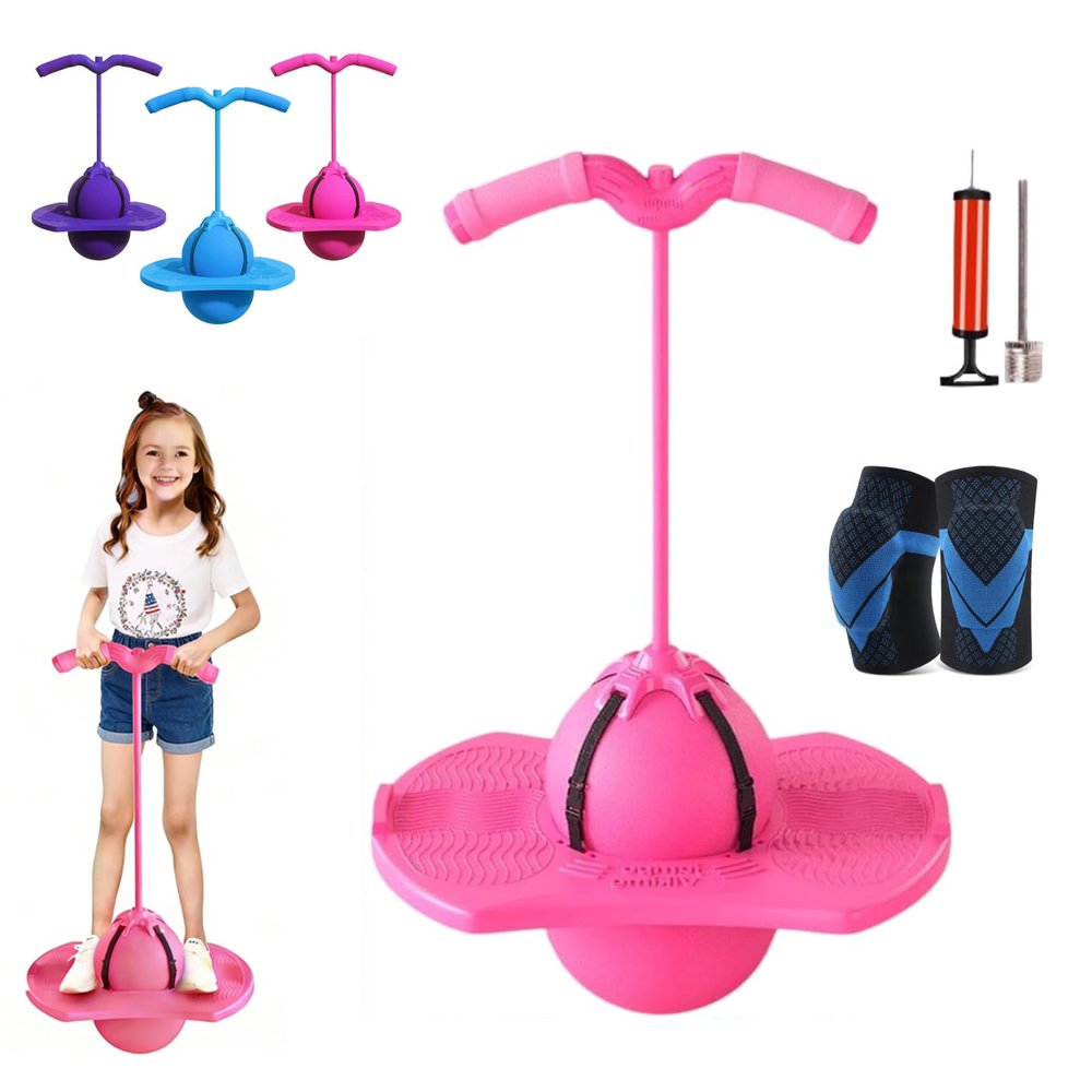 Balance Jumping Ball,2026 Balance Pogo Ball,Pogo Jumper with Adjustable Handle & Pump,High Jump Toy Bounce Jump Trick Board Pogo Bouncing Ball Safe and Fun Pogo Stick for Adults(Knee braces)