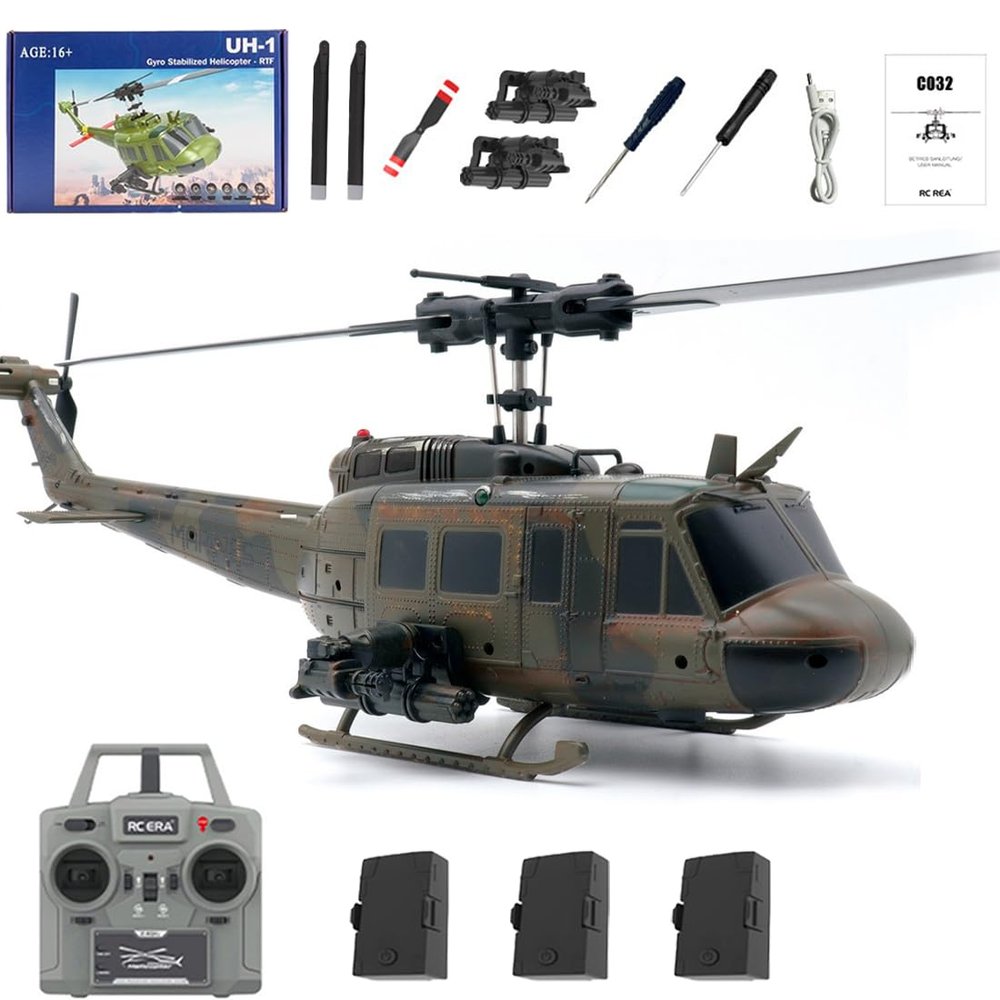 Actualia 1/48 RC Helicopter for Adults, C032 UH-1 Huey Remote Control Helicopters 3D Stunt Drone, 2.4G 6CH Gyro Stabilized Aircraft with Altitude Hold & Optical Flow