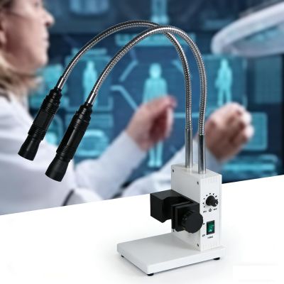 20W Fiber Optic Microscope Illuminator, Dual Gooseneck LED Lights, Colour Temperature 6000K, Adjustable Brightness/Aperture Size, for Stereo Zoom Microscopio, PCB Repair