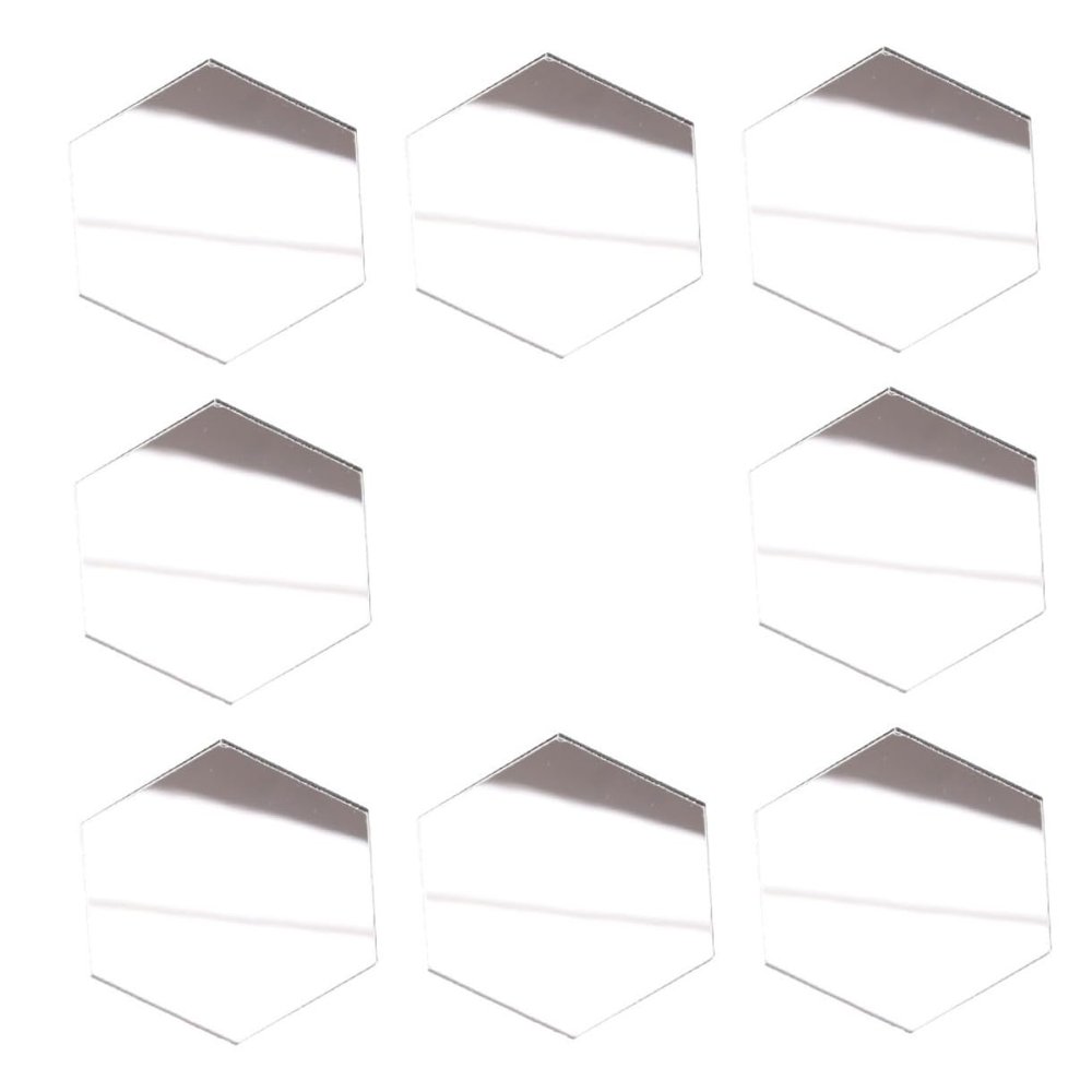 KONTONTY 8pcs Silver Mini Hexagon Acrylic Mirrors for Dollhouse Decoration, DIY Removable Wall Adornments, Dollhouse Scene Layout Accessories