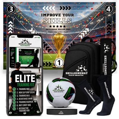 SkillZone Soccer Training Mat Soccer Dribbling & Footwork Trainer with SkillZone Interactive Training Hub | Soccer Skills & Ball Control Practice for Kids & Teens | Indoor & Outdoor Agility & Coordination Training System (Limited Edition World Cup