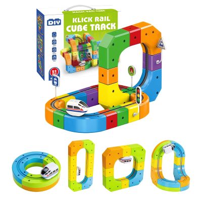 KlickRail Electric Train Set - 51pcs Complete 3D Magnetic Gravity-Defying Building System with Multiple Trains and Advanced Track Components Electric Train Set for Kids Ages 4-8 (51PCS1 car)