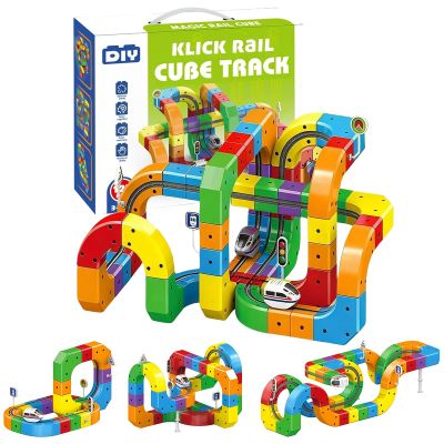 KlickRail Electric Train Set - 123pcs Complete 3D Magnetic Gravity-Defying Building System with Multiple Trains and Advanced Track Components Electric Train Set for Kids Ages 4-8 (123PCS2 Cars)