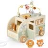 Pithfor Wooden Montessori Toys for 1 Year Old, Push & Pull Car Toys for Baby Toddlers 1 2 3 Year Old, 1st First Birthday Gift for Boys Girls, with Bobbling Driver & Bead Maze view 1