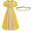 Biutiufiu Toddler Girls Renaissance Medieval Princess Dress Irish Women Costume Cosplay Retro Gown Birthday Halloween Party Daily Wear (Yellow,6-7 Years) view 1