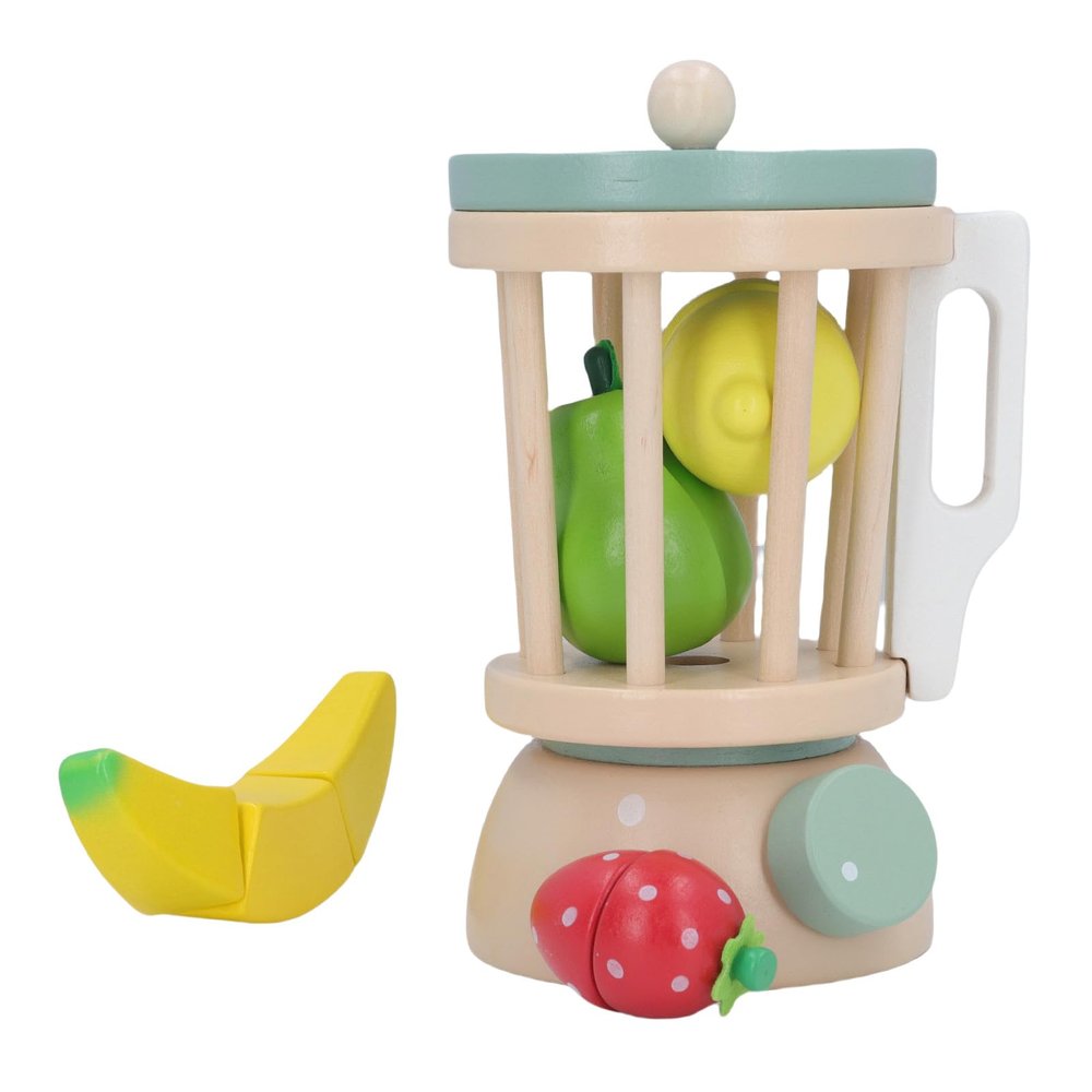 Nurnesy Wooden Blender Play Set, Toy Juicer Kitchen Appliance Pretend Cutting Fruits Wooden Blender Toy for Kindergarten and Home