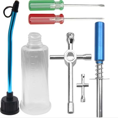 SEDLAV Nitro R/C Starter Kit Compatible with 1/8 1/10 Traxxas Redcat HSP HPI Nitro RC Car Cross Wrenches Sleeve Glow Plug Ignitor Engine Starter Tool Set RC Fuel Tank,0#+ 1#- Slot Screwdriver (4)