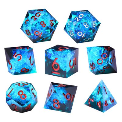 8PCS Sharp Edge DND Dice SetExtra D20 for Dungeons and Dragons 2D20 D4 D6 D8 D10 D12 D10% Handmade Polyhedral Resin Dice Multi-Sided Tabletop RPG Roleplaying GameBlue Dark