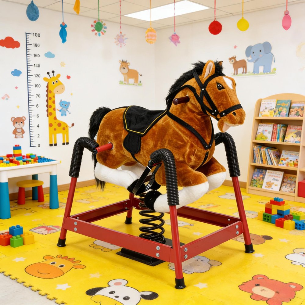 Kids Soft Rocking Horse Play Toy, Comfortable Plush Seat and Smooth Gliding Motion for Indoor Fun