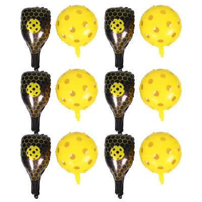 IMIKEYA Pickleball Paddle Balloons Party Decorations Set for Sports Theme Birthday, Inflatable Yellow Aluminum Foil Balloons with 6 Paddles and 18-inch Balls for Outdoor Events
