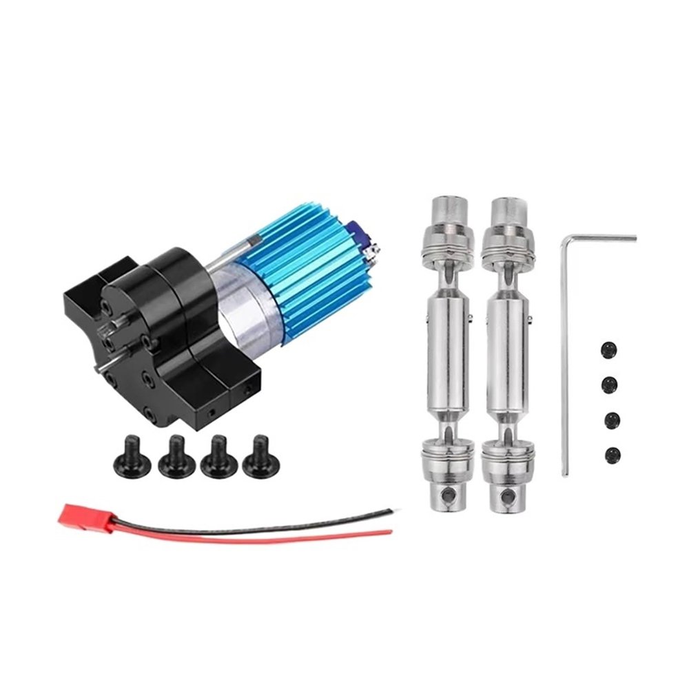 All Metal Gearbox with 370 Gear Motor and Drive Shafts Compatible with WPL MN RC Trucks, Transmission Upgrade Set(Black)