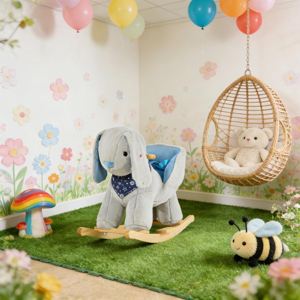 Bunny Animal Rocker for Babies, Plush Cushioned Seating with Safety Handles for Secure Toddler Playtime
