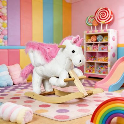 Unicorn Baby Rocking Horse Toy, Magical Plush Ride-On with Rainbow Horn and Sparkly Details