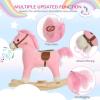 Rocking Horse Plush Animal on Wooden Rockers, Baby Rocking Chair with Sounds, Moving Mouth, Wagging Tail, Pink view 4