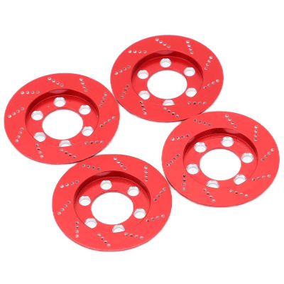 4pcs RC Brake Caliper Set, Aluminum Alloy Brake Disc for 1.9 Inch Wheel, Simulated Brake Rotor with Realistic Look, Compatible with 1/10 RC Crawler Car for Axial SCX10 (Red)