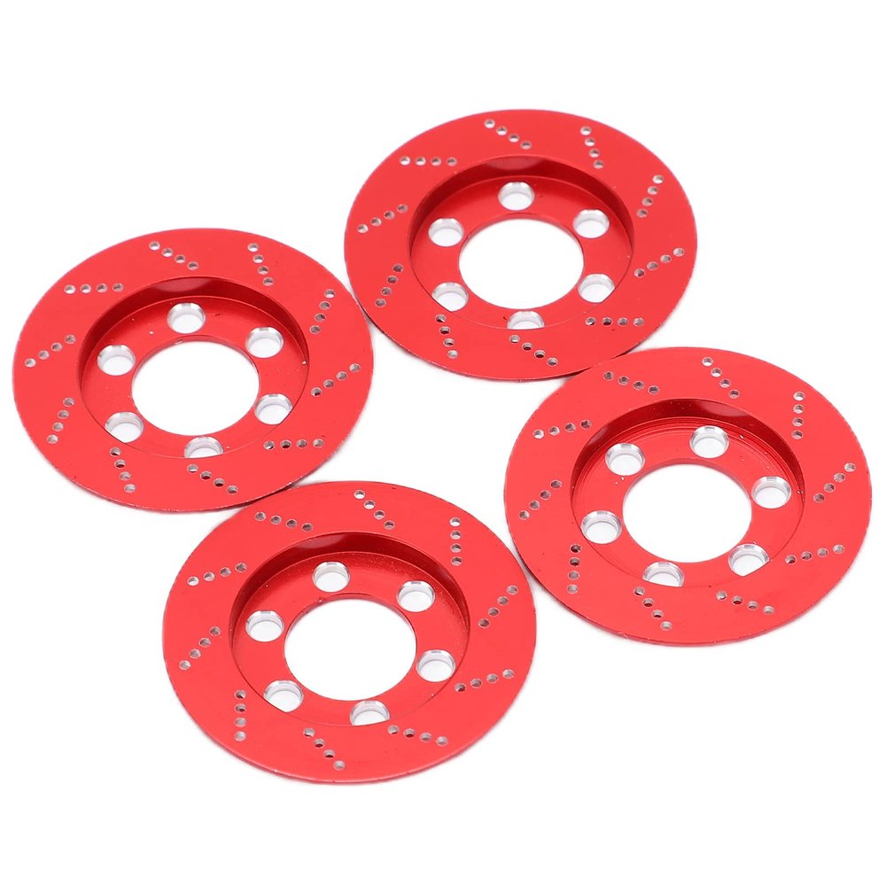 4pcs RC Brake Caliper Set, Aluminum Alloy Brake Disc for 1.9 Inch Wheel, Simulated Brake Rotor with Realistic Look, Compatible with 1/10 RC Crawler Car for Axial SCX10 (Red)