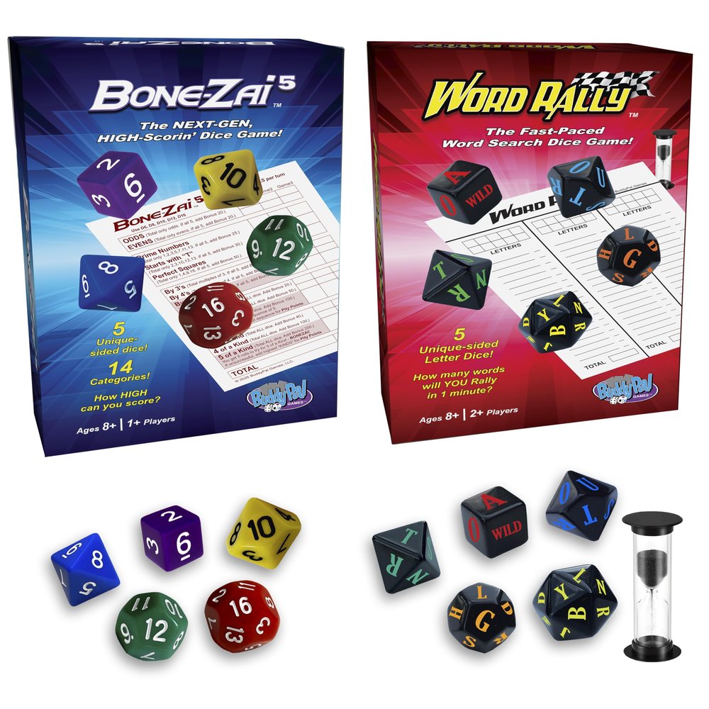 BuddyPal Games Combo Pack Bone-ZAI5 and Word Rally Family Dice Games, Ages 8 and Up