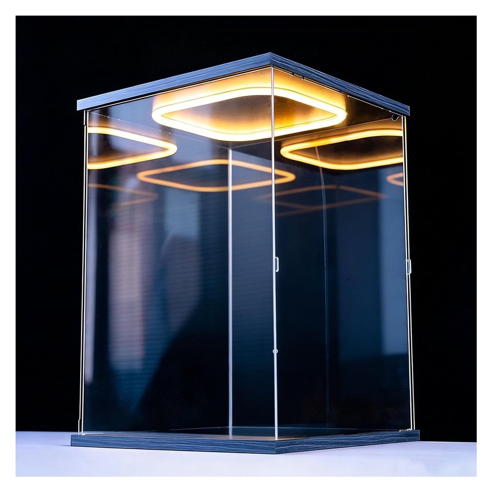 Acrylic Storage Box with Led Light, Stackable and Detachable Transparent Display Case, Openable Dust Cover Organizer Bin(50x40x40cm(20x16x16in))