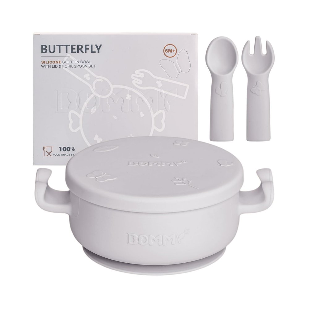 Dommy Baby Suction Bowl Silicone Suction Bowl with Spoon and Fork Baby Bowl with Suction BPA-FREE