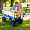 Heavy Duty Steel Frame Beach Wagon with 10" All-Terrain Air Tires & Wooden Side Panels | 176LB Capacity Foldable Utility Wagon for Gardening, Beach, and Outdoor Hauling(Blue) view 4