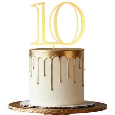 10th Birthday Cake Topper Gold Mirror Acrylic Number 10 Cake Decoration Boys Girls 10th Birthday Anniversary Cake Decor