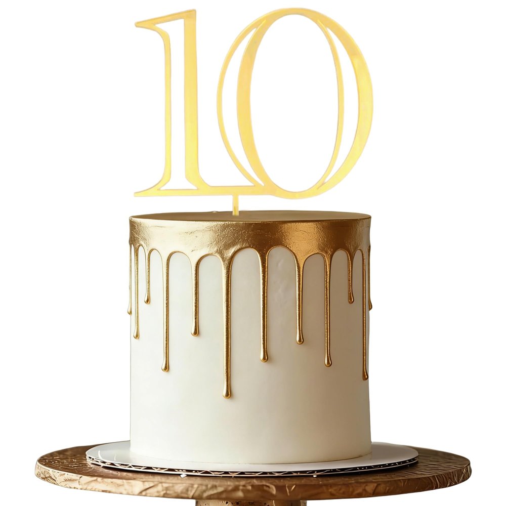 10th Birthday Cake Topper Gold Mirror Acrylic Number 10 Cake Decoration Boys Girls 10th Birthday Anniversary Cake Decor