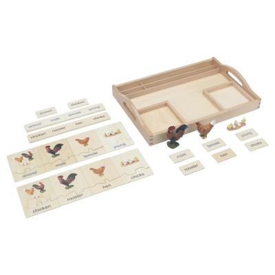 ancona Chicken Family, Spanish/English Bilingual, Montessori Preschool Memory Matching Game Box Set with Animal Figurines & Matching Puzzle Cards, Early Education Toy