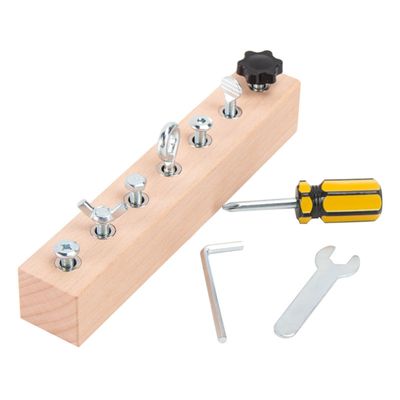 HIDEZHI Educational Screw-Tightening Busy Board, Montessori Activity Board with Wooden Screwdriver Set, Hand-Eye Coordination Learning Activity Board, Strengthen Fingers, Focus Longer (7 Holes)