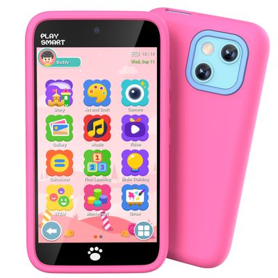 MOMILLA Toys Kids Smart Phone for Girls, Dual Camera with Stickers & Frames, 3.97" Touchscreen, 200+ Educational Games, Toddler Phone with Parental Control for Ages 3-8, Birthday Gifts for Kids