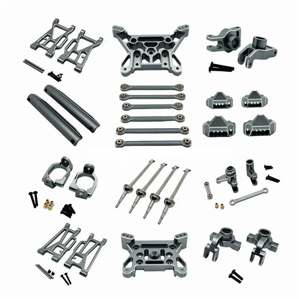 For MJX 10208 V1 V2 Metal For Swing Arm Steering Cup Hub Carrier Link Rod Shock Tower Drive Shaft Set RC Car Upgrade Accessories Rc Models Accessories(Grey)