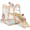 OLAKIDS Indoor Jungle Gym, 8 in 1 Wooden Montessori Toddler Climbing Toys with Adjustable Ramp Swing Slide, Monkey Bar Rope Ladder Waiting Area (Colorful) view 1