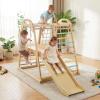OLAKIDS Indoor Jungle Gym, 8 in 1 Wooden Montessori Toddler Climbing Toys with Adjustable Ramp Swing Slide, Monkey Bar Rope Ladder Waiting Area (Colorful) view 2