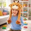 Bubblepompom Giraffe Hat with Ears Moving Jumping Pop Up Beating Hat Plush Earflaps Holiday Cosplay Costume Dress Up Funny Gift for Kids, 22'' view 4