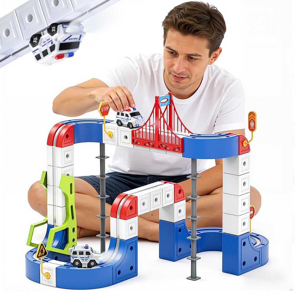 OMKSIH Electric Train Set, 3D Magic Flexible Race Track KlickRail Train Set with Light Anti-Gravity Building Train Track STEM Learning Birthday Gift (115 PCS)