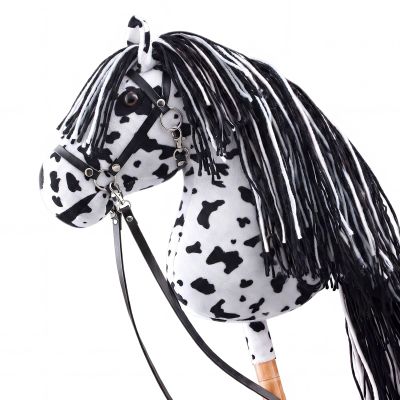 Teyva Daily Large Hobby Horse, Realistic Head, Long Flowing Mane, Removable Leather Reins, Solid Wooden Stick for Equestrian Training & Competition, Screen-Free Fun for Active Kids(Black and White)