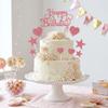 Pink Happy Birthday Cake Topper Single Sided Glitter Paper Cake Decoration with 10 Heart Star Cupcake Toppers for Girls Kids Birthday Party Dessert Table view 4