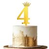 10 Pcs Gold Number 4 Cake Toppers Set with Crown Mirror Acrylic Fourth Birthday Anniversary Cake Picks with Crown Stickers DIY Decor for 4th Birthday Fourth Anniversary Cupcakes Dessert Table view 1