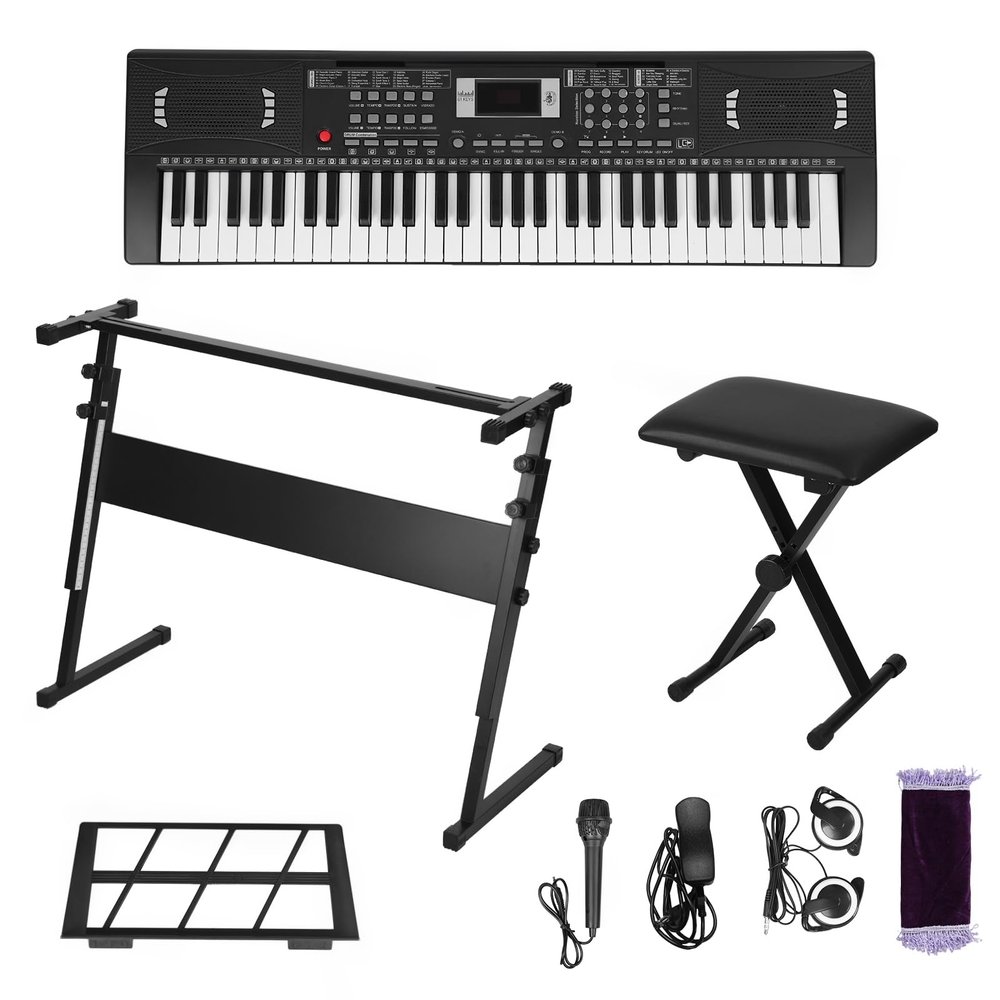 61 Key Electronic Keyboard with Speaker,Piano Keyboard for Kids Beginner,300 Tones Rhythms Digital Keyboards Piano, Beginner Learning Keyboards,Headphone,Microphone,Music Stand, Stool, Black USA