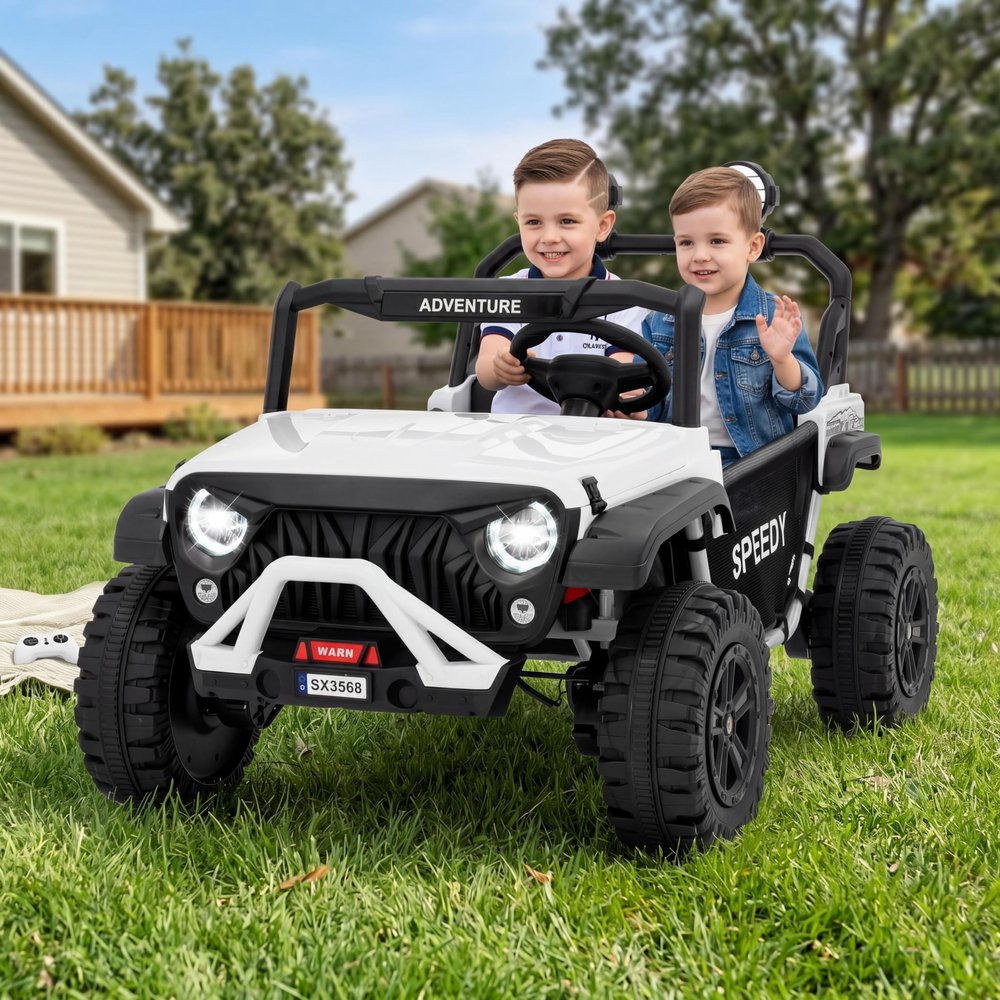 24V Ride on Car for Big Kids, Iron 2 Seater Ride on Toy, Fast 4.97MPH Truck, 4WD Kids Electric Vehicles with Remote Control, Spring Suspension, Front & Behind LED Lights, Dual Storage, Music,
