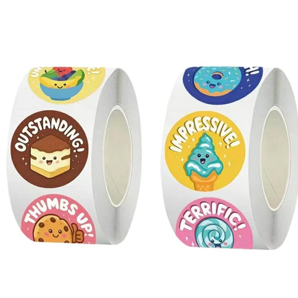 1000 Pieces 1Inch Mixed Dessert Stickers 20 Different Designs Water Bottles Scrapbooking Luggage Computer Decor School for All Ages Family Party Game Bag Supplies