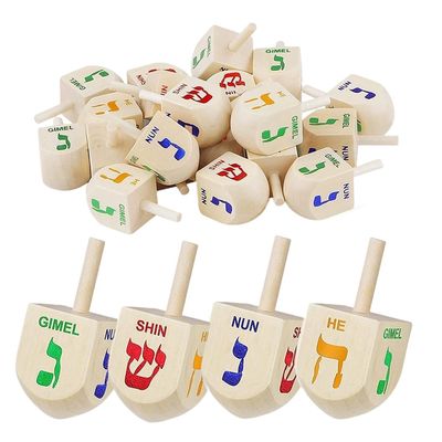 30pcs Hanukkah Wooden Dreidels Bulk 1.6inch Wood Dreidels for Hanukkah Family Party Supplies Party Decorations