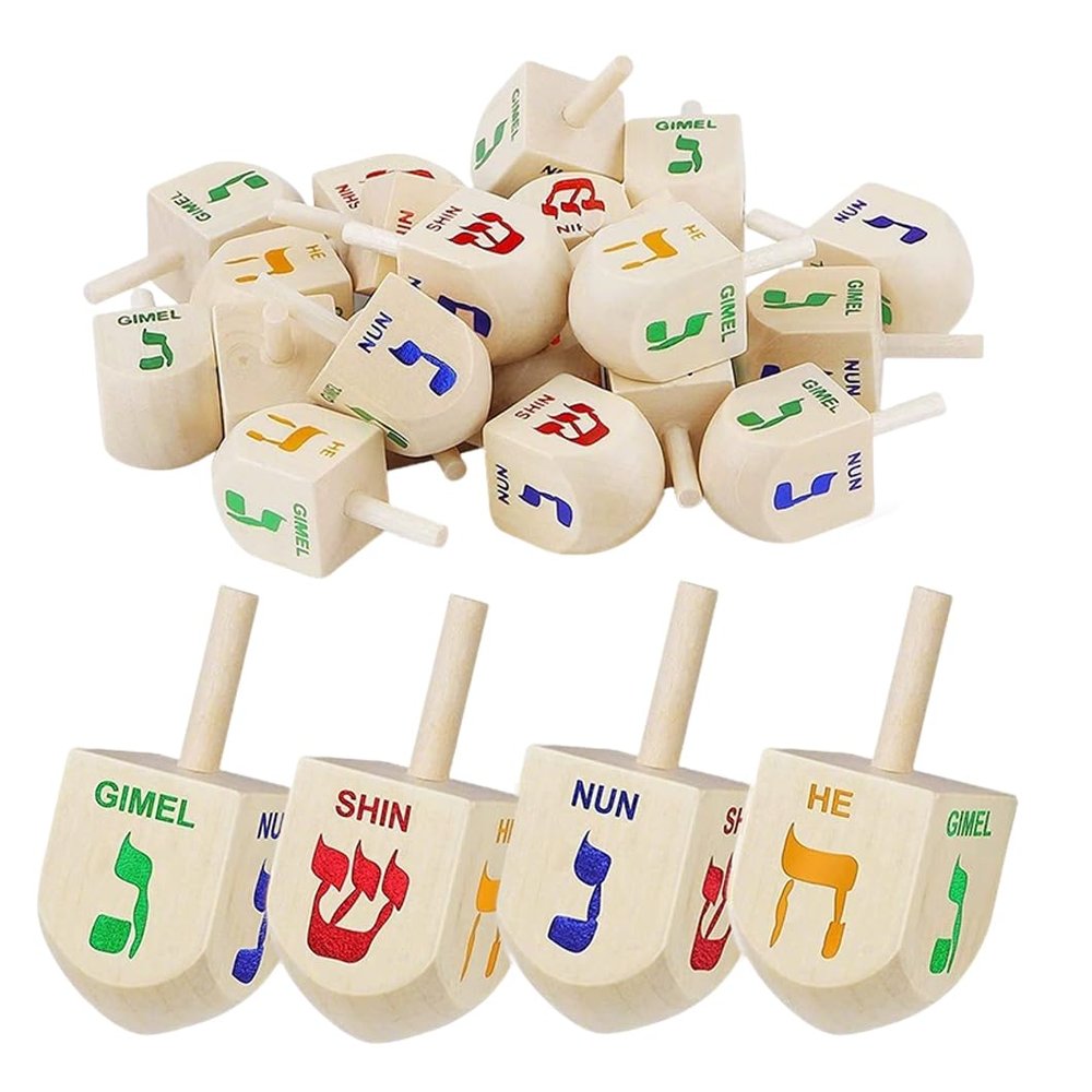 30pcs Hanukkah Wooden Dreidels Bulk 1.6inch Wood Dreidels for Hanukkah Family Party Supplies Party Decorations